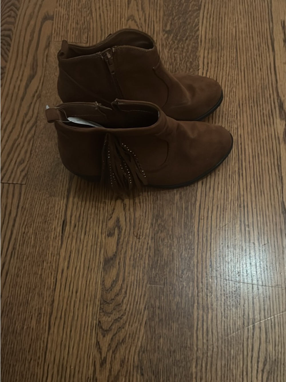 Brown Fringe Ankle Boots - girl’s Casual Zip Booties